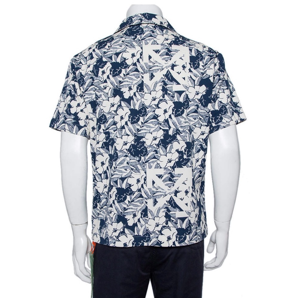 Cubavera men’s 2X white and navy blue textured,‎ button-down shirt,floral print